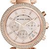 Amazon : $125.00 ($295.00)  Michael Kors Parker Women's Watch, Stainless Steel and Pavé Crystal Watch for Women with Steel, Leather, or Silicone Band
