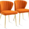 Amazon:$129.99 ($139.99)ANOUR Modern Dining Chairs, Velvet Accent Chair, Living Room Chairs, Set of 2, Upholstered Side Chair with Golden Metal Legs for Dining Room Kitchen Vanity Patio (Orange, 2 Pack)