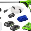 Amazon : $99.99 ($199.99)   Greenworks 24V 600 PSI (0.8 GPM) Cordless Power Cleaner with (2) 2Ah Batteries, Charger, & Wash Glove, Green