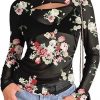 Amazon: $8.49 ($16.99) Womens Mesh Long Sleeve Crew Neck Tops Cut Out Front Side Ruched Sheer Blouse Asymmetrical