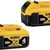 Amazon :$99.99 ($106.99)DEWALT 20V MAX 4 Ah Lithium Ion Battery 2-Pack (DCB204-2)