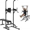 Amazon:$75.99 ($189.99)VEVOR Power Tower with Bench - 10-Level Height Adjustable Pull-Up Bar and Dip Station, Detachable Bench, Multi-Function Home Gym, Strength Training Fitness Equipment with Backrest, Elbow Pads, 440 lbs Capacity