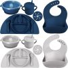 Amazon : $18.99 ($37.99)  16 Pack Baby Feeding Supplies Set, Silicone Baby Led Weaning Suction Plates and Bowls Silicone Bibs Anti Slip Placemat Baby Spoons Forks Snack Cups, Toddler Eating Utensil Set (Navy Blue, Light Gray)