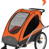 Amazon : $49.99 ($129.99) VEVOR Bike Trailer for Toddlers, Kids, Double Seat, 100 lbs Load, 2-in-1 Canopy Carrier Converts to Stroller, Tow Behind Foldable Child Bicycle Trailer with Universal Bicycle Coupler, Orange and Gray