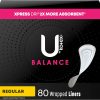 Amazon: $3.99 ($7.99) Branded U Balance Wrapped Panty Liners, Regular Length, 80 Count