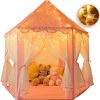 Amazon : $24.99 ($49.99)  Rettebovon Princess Castle Tents Kids' Fairy Play Tents Girls Toys Hexagon Playhouse with Star Lights Toys for Children Indoor or Outdoor Game Girls Gift