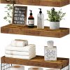 Amazon : $26.81 ($39.82)   QEEIG Bathroom Shelves Over Toilet Wall Mounted Floating Shelves Farmhouse Shelf Toilet Paper Holder Small 16 inch Set of 3, Rustic Brown (019-BN3)