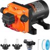 Amazon : $19.19 ($47.99)  VEVOR Water Diaphragm Pump, 12V DC, 3.5 GPM Flow, 55 PSI Rated Pressure (40-80 PSI Adjustable), 1/2'' MNPT Self Priming Sprayer Pump with Pressure Switch for RV Camper Marine Boat Lawn, FCC Certified