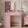 Amazon : $119.99 ($239.99)  Vanity Desk with Drawers & Mirror with Lights, with Drawers & Cabinet 3 Shelves Lots Storage for Stylish Bedroom,Pink