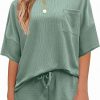 Amazon:$14.68 ($30.99)Andeip Pajamas Womens Waffle Knit Lounge Set Short Sleeve Top and Shorts 2 Piece Loungewear Outfits Pj Sets with Pockets