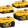 Amazon: $149.00 ($359.00) Branded 20V MAX Battery, 2 Ah and 4 Ah, 4-Pack, Fuel Gauge LED Charge Indicators(DCB324-4)