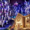 Amazon : $8.99 ($17.99) Meteor Shower Lights LED String Lights, Waterproof Falling Rain Lights 11.8 inch 8 Tubes Double-Sided SMD Lamp Beads Curtain Lights Garden Square Hanging Decorative Lamps for Bar Halloween Christmas