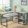 Amazon : $109.95 ($199.95)  Tribesigns 55 Inch Reversible L Shaped Computer Desk with Storage Shelf, Modern White Corner Desk with Shelves and Monitor Stand, Study Writing Table for Home Office (White Faux Marble)