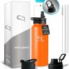 Amazon:$14.94 ($24.99)40oz Insulated Metal Water Bottle - With Handle Straw Lid, Coffee Travel Lid and Chug Lid - Double Walled Stainless Steel Sports Water Thermos - Gym, Outdoor, Office – Leak Proof - Orange