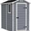 Amazon:$372.99 ($599.00)KETER Manor 4x6 Resin Outdoor Storage Shed Kit-Perfect to Store Patio Furniture, Garden Tools Bike Accessories, Beach Chairs and Lawn Mower, Grey & White
