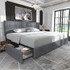 Amazon:$261.63 ($429.99)Allewie Upholstered King Size Platform Bed Frame with 4 Storage Drawers and Headboard, Square Stitched Button Tufted, Mattress Foundation with Wooden Slats Support, No Box Spring Needed, Light Grey