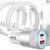 Amazon: $5.99 ($19.99) Car Charger [Apple MFi Certified], 2 Pack 48W Dual Port USB C Car Charger All Metal