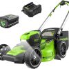 Amazon:$398.49 ($599.99)Greenworks 80V 21'' Brushless Cordless (Self-Propelled) Lawn Mower (LED Headlight + Aluminum Handles), 4.0Ah Battery and Rapid Charger Included (75+ Compatible Tools)