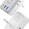Amazon : $4.99 ($9.98) BESTEK European Travel Plug Adapter, International Power Plug Adapter with 4 Outlets 3 USB Charger (1 PD 20W), Type C Plug Adapter Travel Essentials for US to Most of Europe/Italy/France (White-1)