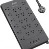 Amazon : $23.08 ($39.99) TROND Surge Protector Power Strip with USB C Ports, 5ft Extension Cord with Multiple Outlets, 22 AC Outlets and 4 USB Ports, 4000J, Flat Plug, Heavy Duty, Wall Mount, Under Desk, ETL Listed, Black