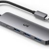 Amazon : $8.79 ($17.99) uni USB C to USB 3.0 Hub with 100W PD-in, (Slim& Aluminum& Nylon) USB Type C to USB Adapter with 3*USB A, USB-C Power Delivery Compatible with MacBook Pro, XPS, Pixelbook, 0.4FT (Not Support Video)