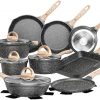 Amazon : $159.99 ($224.99) JEETEE Pots and Pans Set Nonstick 23pcs, Healthy Kitchen Cookware Sets, Induction Cooking Set W/Gray Granite Stone Frying Pans, Saucepans, Sauté Pan, Griddle Pan & Crepe Pan (PFOA Free)