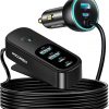 Amazon: $7.98 ($21.99)105W USB C Car Charger 6-Port for Family Travel, PD 35W & QC3.0 30W Super Fast Charging