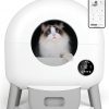 Amazon : $269.99 ($2999.99)  Self Cleaning Litter Box -110L Automatic Cat Litter Box Self Cleaning, All Litter Can Use, with 1 Roll Garbage Bags and Mat, App Control, White..