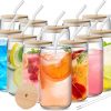 Amazon: $28.49 ($39.99) 12pcs Glass Cups with Bamboo Lids and Glass Straws Set-16oz Can Shaped Drinking Glasses, Beer Glasses, Iced Coffee Glasses, Cute Tumbler Cup, Ideal for Whiskey,Cocktail,Wine,Gift-2 Cleaning Brushes