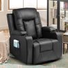 Amazon : $269.99 ($289.99)  COMHOMA Recliner Chair, PU Rocking Chair for Adults, Swivel Recliner with Cup Holders, Heat and Massage, Single Sofa Seat with Side Pockets for Living Room, Bedroom (Black)