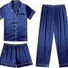 Amazon: $11.33 ($29.99) Silk Satin Pajama Set for Women Soft Short Sleeve Button Down Pj Sets 3 Piece Sleepwear