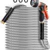 Amazon: $14.99 ($39.99) Metal Garden Hose 50FT, Heavy Duty 304 Stainless Steel Water Hoses with Nozzle, Flexible