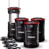 Amazon : $19.60 ($36.46)  Eveready LED Camping Lanterns (4-Pack), Hybrid Power Rechargeable Collapsible Lantern Flashlights, Ultra Bright Tent Lights for Outdoors, Camping, Fishing, Emergency Black , one Size