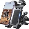 Amazon:$9.99 ($19.99)JOYROOM Motorcycle Phone Mount, [Fastest Visualize Lock][150mph Wind Anti-Shake] Bike Phone Holder with Easy Install Handlebar Clamp, fits for Bicycle Scooter ATV/UTV, Fit for iPhone & All Phones