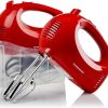 Amazon:$11.69 ($16.99)OVENTE Portable 5 Speed Mixing Electric Hand Mixer with Stainless Steel Whisk Beater Attachments & Snap Storage Case, Compact Lightweight 150 Watt Powerful Blender for Baking & Cooking, Red HM151R