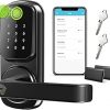 Amazon : $41.99 ($89.99)  IRONZON Keyless Entry Door Lock with Handle - Smart Door Lock for Front Door 5-in-1 Keypad Door Lock with Handle - Fingerprint Door Lock with Fingerprint, Password, Key, APP Unlocking