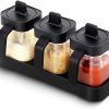 Amazon:  $10.58 ($20.58)  3-Piece Glass Black Spice Container | Salad, Coffee Bar Kitchen Countertop | 13.5oz | Spoon
