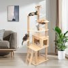 Amazon : $79.99 ($159.99)  Modern Wood Cat Tree for Large Cat, Wood Cat Tower Heavy Duty with Scratch Post for Indoor Big Cats, 67'' Extra Tall Cat Condo Sturdy Frisco Castle with Clear Bowl Hammock for Kittens (Style 12)