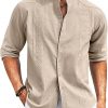 Amazon:$9.99 ($19.99)COOFANDY Men's Casual Linen Shirts Cuban Guayabera Long Sleeve Beach Shirt Collarless Button Down T Shirts