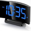 Amazon :$11.19 ($19.99)GOLOZA Digital Alarm Clock for Bedrooms, Digital Clock with Modern Curved Design, Conspicuous Blue LED Numbers, 5 Levels Brightness+Off, 2 Volume, 3 Alarm Tones, Snooze, Power-Off Memory, 12/24H
