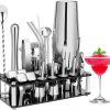 Amazon : $27.99 ($34.99)   Cocktail Shaker Set, 23-Piece Boston Stainless Steel Bartender Kit with Acrylic Stand & Cocktail Recipes Booklet, Professional Bar Tools for Drink Mixing, Home, Bar, Party (Include 4 Whiskey Stones)