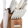 Amazon : $37.49 ($79.99) Sabatier 15-Piece Forged Triple Rivet Knife Block Set, High-Carbon Stainless Steel Kitchen Knives, Razor-Sharp Knife set with Acacia Wood Block, White Handles