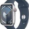 Amazon :$309.99 ($529.00)Apple Watch Series 9 (GPS + Cellular) 45mm Aluminum Case with Storm Blue Sport Band - M/L - Silver