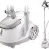 Amazon : $84.99 ($199.99)  SALAV GS45-DJ Professional Upright Garment Steamer with Roll Wheels, Multi-Function Extra Wide Hanger, Fabric Brush & Mini Ironing Paddle, 1500 watts, Silver
