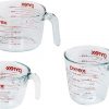 Amazon:$19.99 ($25.99)Pyrex 3 Piece Measuring Cup Set, Includes 1, 2, and 4 Tempered Glass Liquid Measuring Cups, Dishwasher, Freezer, Microwave, and Oven Safe, Essential Kitchen Tools