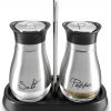 Amazon:  $7.59 ($12.99) Stainless Steel Salt and Pepper Shakers Set w/ Holder, Refillable, Clear Glass Bottoms