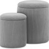 Amazon  :$54.99 ($109.99) Round Ottoman with Storage Set of 2, White Corduroy Ottoman with Storage for Living Room, Modern Round Storage Vanity Ottoman Chair, Small Round Storage Ottoman Grey