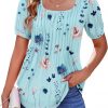 Amazon: $7.19 ($22.99) Womens Summer Tops Casual Puff Short Sleeve T Shirts Floral/Solid Pleated Tunics Square Neck