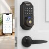 Amazon:$46.79 ($129.99)Keyless Entry Door Lock Fingerprint Deadbolt with Lever Handle Set, Fingerprint Smart Door Lock with App Control, Auto Lock, One Time Code, Bluetooth Smart Lock with Keypad for Front Door, Zinc Alloy