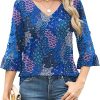 Amazon:$12.59 ($17.99)Rapbin 3/4 Length Sleeve Womens Tops Summer Lace Ruffles Sleeve T Shirts V-Neck Dressy Casual Trendy Tunic Blouses